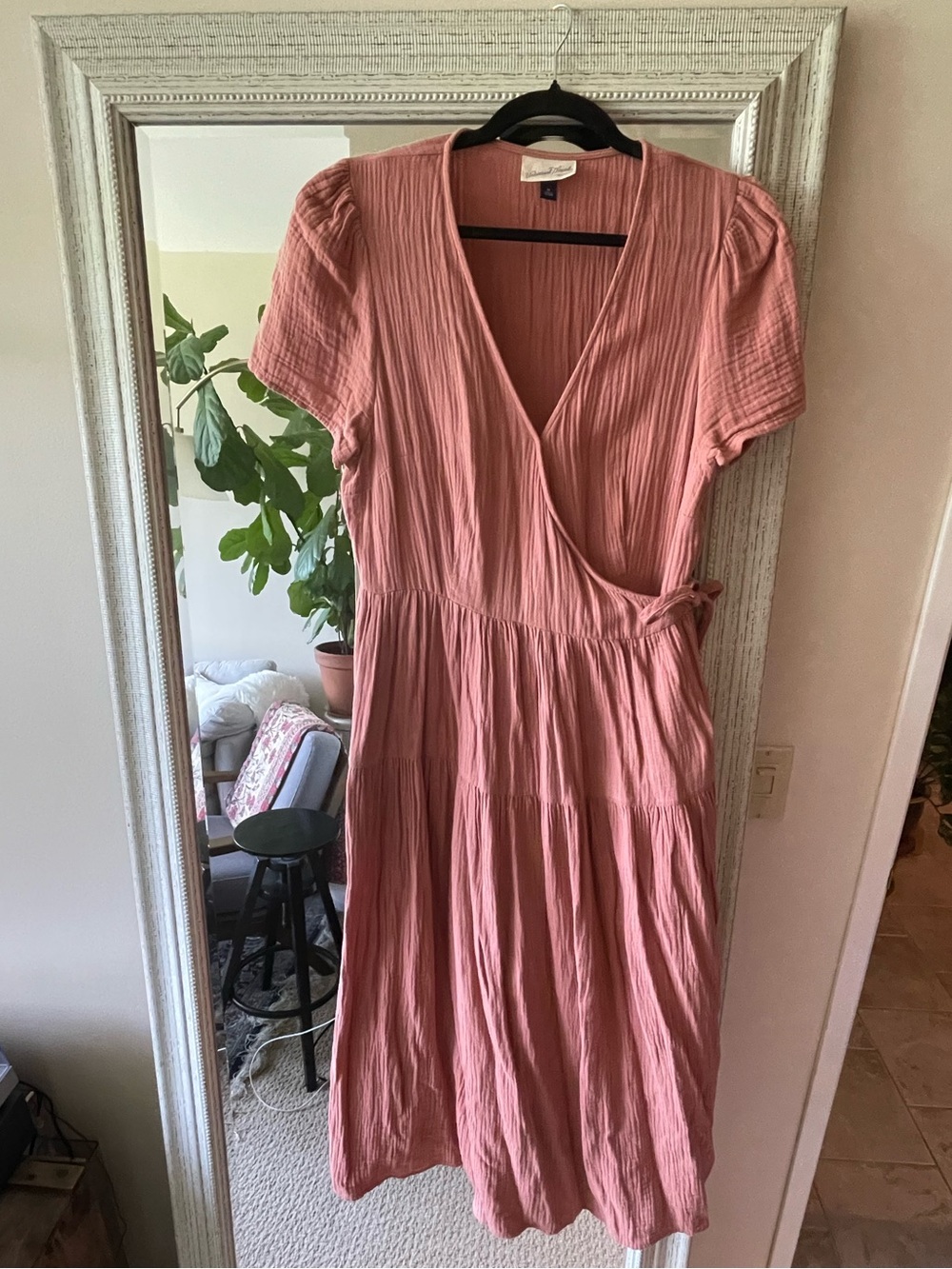 Universal Thread Cotton Gauze Tiered Wrap Dress Dusty Rose M